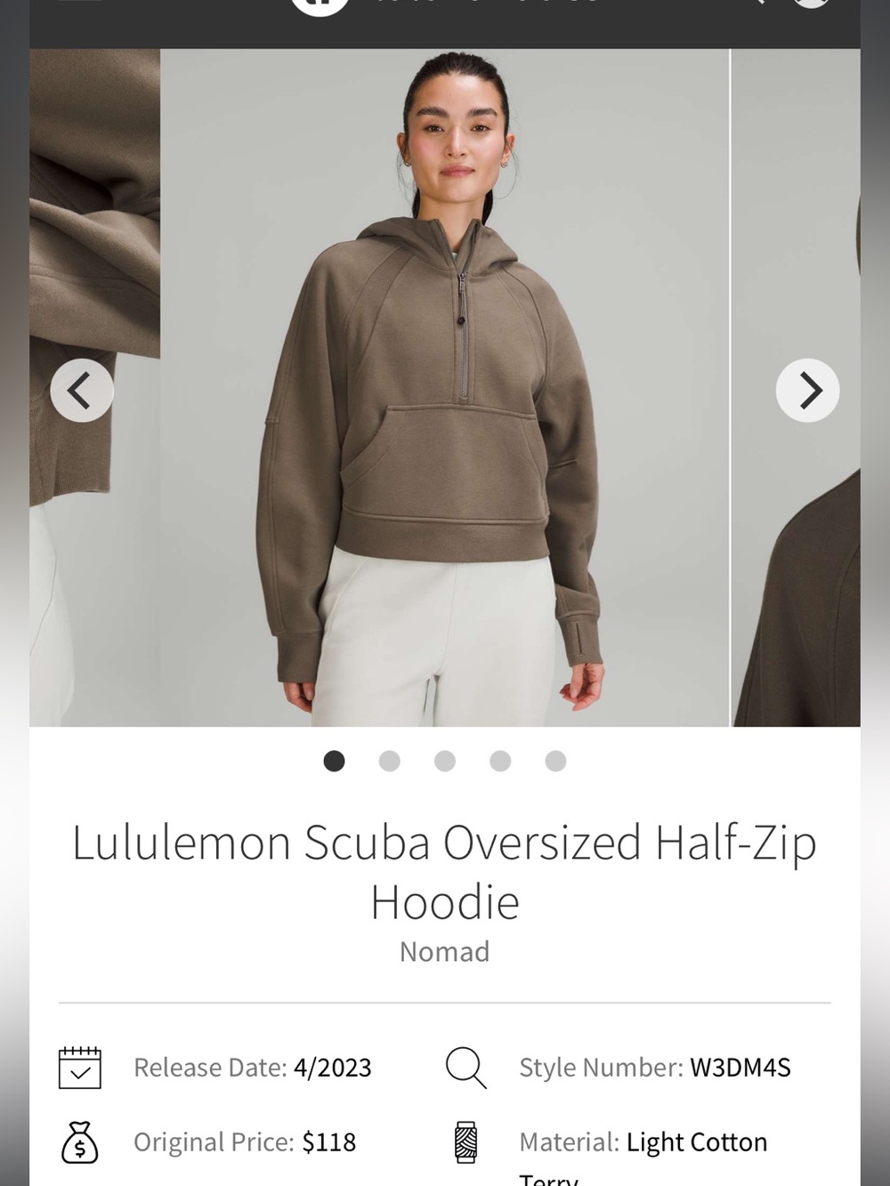 Lululemon Scuba Cropped Half-Zip Hoodie in Nomad